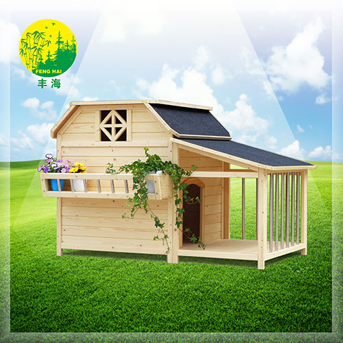 Wooden dog house with flower planter and balcony FHD18-3034